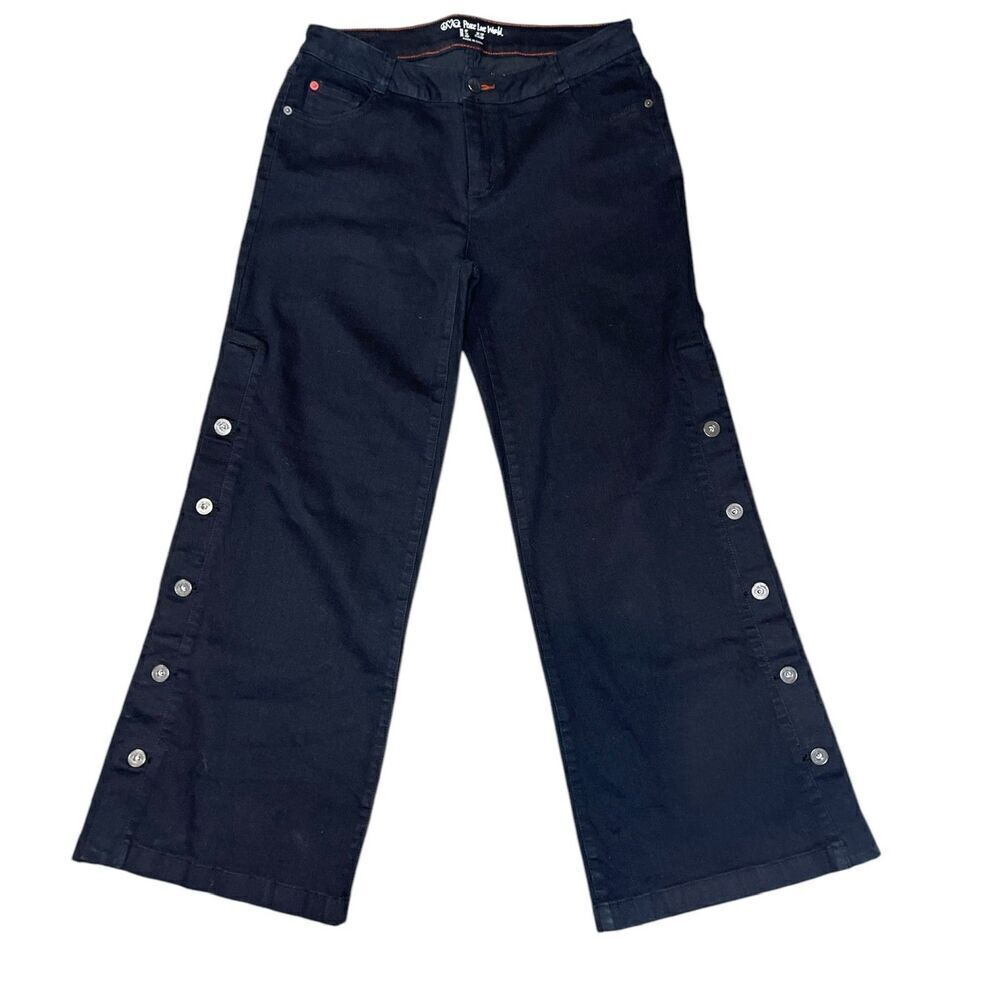 PEACE LOVE WORLD Retro, Y2K, Denim Wide-Leg Button Side Pant Sz: 8P